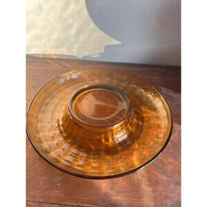 Vintage Amber Ribbed Round Glass 
Dish For Food or Candle Holder